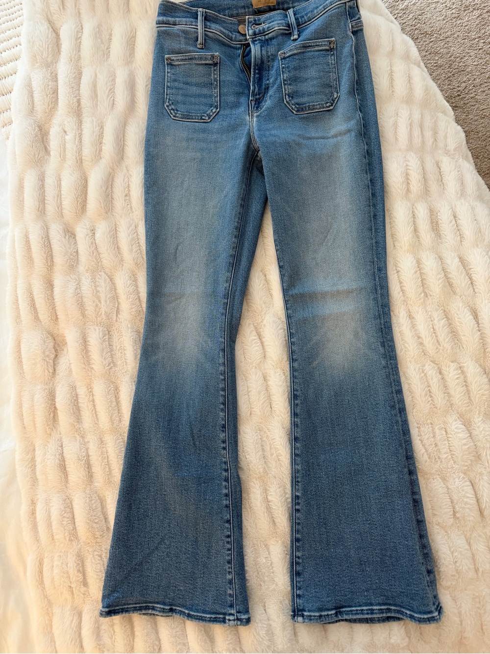 MOTHER Blue Flare Jeans with Subtle Fade